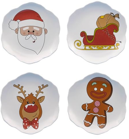 Juego de platos, platillos para niños, de melamina con decoraciones navideñas, diseño de producción y gráficos de toda Italia. Dibujos diseñados por la ilustradora infantil Simona Giudizio