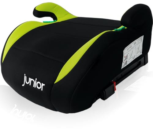 Sitzerhöhung mit ISOFIX Befestigungssystem i-Size Norm Kinder Auto Sitz 125 – 150 cm Körpergröße ECE R129 (GRÜN/SCHWARZ)