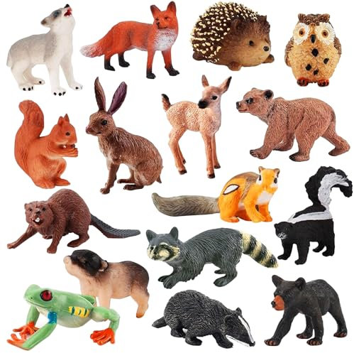 Ryvera Waldtiere Figuren Spielzeug, 16 Stück Mini-tierfiguren Set, Safari Tiere Spielfiguren Wald Tierfiguren Dschungel Kinderspielzeug ab 3 4 5 6 7 8 Jahre für Geburtstag Wald-Themen Kuchen Topper