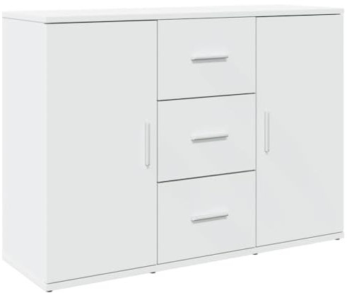 vidaXL Sideboard, Kommode mit Schubladen Türen Griffen, Beistellschrank für Wohnzimmer Flur, Anrichte Highboard, Weiß Holzwerkstoff