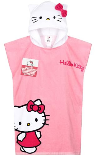 Hello Kitty Toalla de baño con capucha para niños, absorbente, kawaii, bata cambiadora, poncho para natación, toalla de playa, Cinnamoroll Kuromi Holiday Essentials (poncho rosa, Hello Kitty, 10-14
