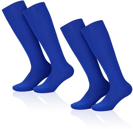 SKHAOVS 2 Paia Calzettoni Calcio Blu per Bambini, Calze Calcio per Ragazzi Ragazze, Calzini Sportivi Alti Ginocchio Calzini da Basket Rugby Hockey, Calzini da Allenamento per 5-12 Anni