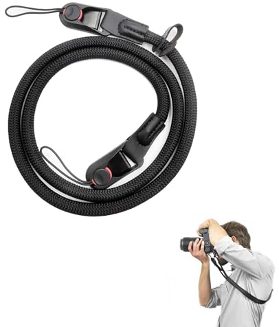 Gvrxec Kamerarem, kamerarem med snabbkopplingssystem, 110 cm, klätterrep, kamera axelrem, kamera-hals-axelrem, för SLR DSLR-kamera, svart, 110 cm
