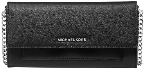 Michael Kors Women's Jet Set Medium 2-in-1 Wallet On Chain Crossbody Bag, Silver-Tone Hardware/Black