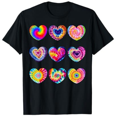 Retro Tie Dye Print Hearts Happy Valentine's Day Men Women T-Shirt