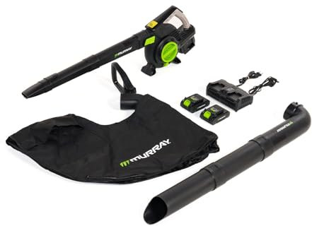 Murray 20V Akku Laubbläser und Laubstaubsauger 3‑in‑1 MU-BAT-VB270-KIT - Bürstenloser Motor, Intelligente Steuerung, 4TURBO - Geschwindigkeiten, 45L Staubbeutel, Schnellmontage‑Design