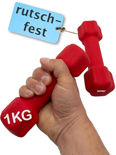 beneyu® Neopren Hantelset 2x 1kg - Hanteln Set - Kurzhanteln - Kurzhantel Set - Gymnastikhanteln - Hantel Set - Dumbbell für Fitness und Training