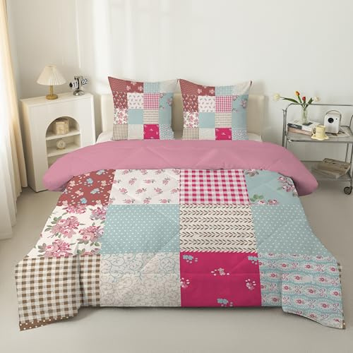 Blumen-Patchwork Bettdecke 135x200 4 Jahreszeiten, Wende Steppdecke 135x200, Warme Ganzjahresdecke Modernes Patchwork Bettdecke ohne Bezug Waschbar Schlafdecke mit 2 Kissenbezug 80x80cm