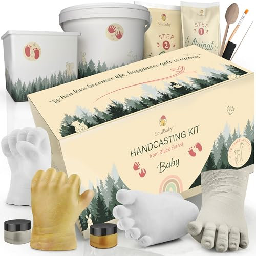 SOULBABY® Gipsabdruck Baby Hand und Fuß [4 Abdrücke] 100% Made in Germany Baby Geschenk Geburt Junge & Mädchen Babyabdruck Set Fußabdruck & Handabdruck Baby INKLUSIVE Farben