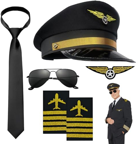 DTAOZFA 6 Pezzi Accessori per Costumi del Capitano Pilota, Cappello Accessori, Accessori per Costumi Capitano per Adulti, Gioco di Ruolo, Halloween, ecc