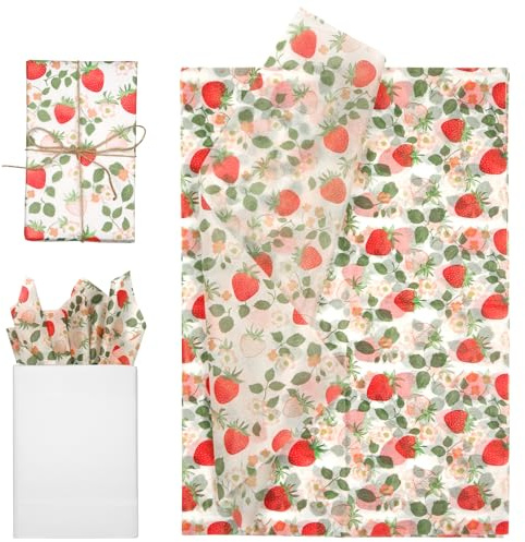 Tinoaly 30 Hojas Papel Seda Impreso, 50x35cm Suave Papel Seda Liso para Paquetes Regalo para Regalo Manualidades Decoración Fiestas y Bodas (Fresa Roja)