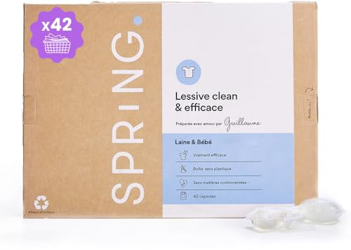 SPRiNG - Lessive Laine & Bébé - x42 Capsules - Sans Parfum - Fraîcheur Longue Durée - Nettoyage Efficace - Parfum Agréable - Formule Clean - Éco-responsible