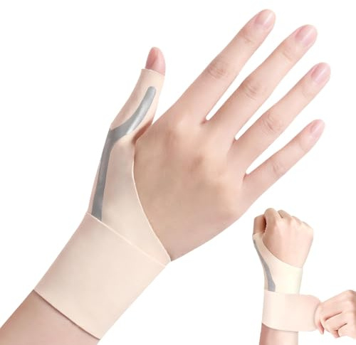 JTF Férula Pulgar Derecho e Izquierdo con Elástica de Compresión,2Pcs Muñequera Pulgar para Aliviar el Dolor de Artritis Ligera, Protector para Mujeres y Hombres (M,Caqui)