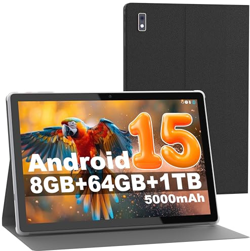 BYYBUO Android 15 Tablet,10.1 inch Tablet with Case, 64GB ROM Quad-Core Processor 5000mAh Battery, 1280x800 IPS FHD Touchscreen 5MP+8MP Camera, Bluetooth, WiFi, SmartPad Gray