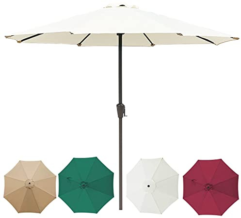 CHCWR Parasols Garden Garden Parasol, Mercado con manivela: paraguas del mercado de mesa al aire libre de 9 pies/10 pies, ventilación de protección solar sin Sunshade Base para terraza, balcón, patio