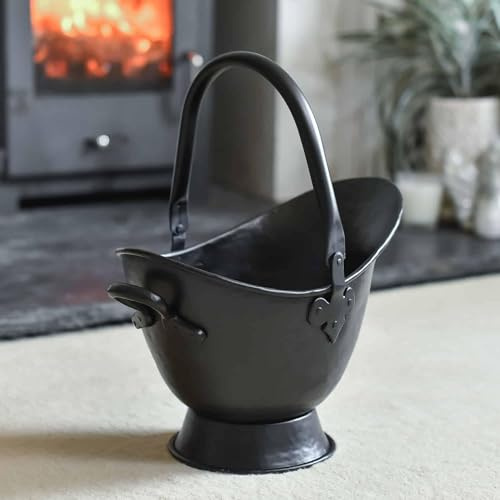Waterloo 43cm Black Iron Heavy Duty Coal Scuttle & Log Bucket – Rustic Metal Fireplace Storage Container for Wood, Kindling & Ash – Fireside Accessory for Hearth, Cabin & Home (One Size)