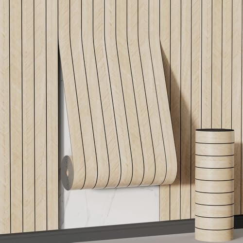 Arthome 3D Papel Pintado Wall Panel Autoadhesivos Listones Paneles Decorativos Pared Impermeables Vinilo Efecto Paneles Acustico Madera Para Salón,Cocina Armario Escritorio Oficina 40x310cm Beige