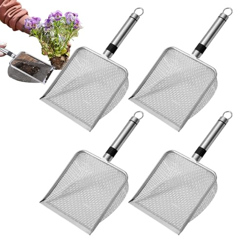 Genérico Pala Tamizadora de Tierra para Jardinería - Acero Inoxidable 28,5x14cm | Malla De Suelo De 2/2,8/3,8/5mm, Pala Portátil, Abono, Jardín, Tierra, Plantación, Bandeja, Jardinera, Huerta, Ex