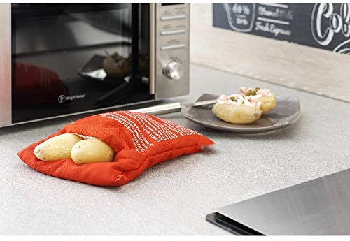 art lalic 1PC Nouveau Sac De Cuiseur Lavable Rouge Pomme De Terre Cuite Au Four à Micro-Ondes Cuisson Rapide De Pommes De Terre (Permet De Cuire 4 Pommes De Terre à La Fois)