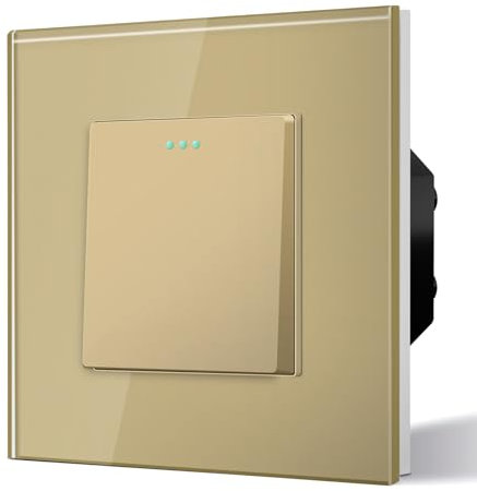 BSEED Interrupteur va et vient Interrupteur à Bascule, Interrupteur Encastrable Bascule, 10A 250V Plaque De Cristal Trempé Or 1 Gang 2 Voie