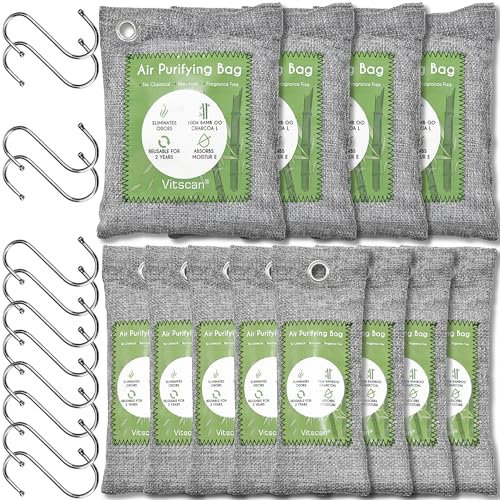 12-Pack Bambus Holzkohle Luftreinigungstasche, Aktivkohle Taschen Geruchsabsorber, Feuchtigkeitsabsorber, Natürliche Auto Lufterfrischer, Schuh Deodorant, Geruch Eliminatoren für Zuhause, Haustier