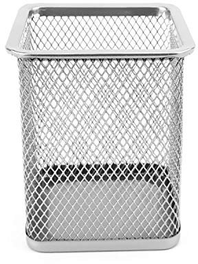 D.RECT Metall Stifteköcher - Stiftehalter Eckig aus Drahtmetall - Mesh Multifunktions Becher für Kugelschreiber - Stifte Halter für Büro/Schule, Silber