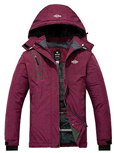 Wantdo Damen Berg Ski Jacke Wärmer Winter Fleece Mäntel Wasserdichter Atmungsaktive RegenMäntel Outdoor Kapuzen Windbreaker Jacken Lila XL
