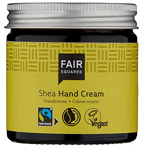FAIR SQUARED Hand Creme Sensitive Shea 50 ml Handcreme - Handpflege für empfindliche Haut - mit Fairtrade-Sheabutter - vegane Naturkosmetik Hand Creme im Glas-Tiegel