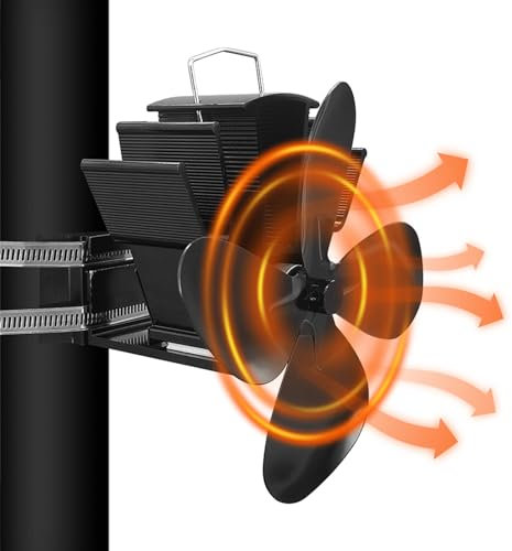 Gohantee 4-Blade Stove Fan - Flue Pipe Fan Heat Powered for Wood Burner & Fireplace, Silent with Thermometer, Efficient Air Circulation