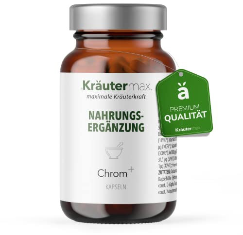 NEU! Chrom Kapseln hochdosiert | Chrom Tabletten mit Zink, Selen und Mangan nach Kräutermax Originalrezeptur | Vegan - für den Erhalt eines normalen Blutzuckerspiegels | 1 x 60 Stück