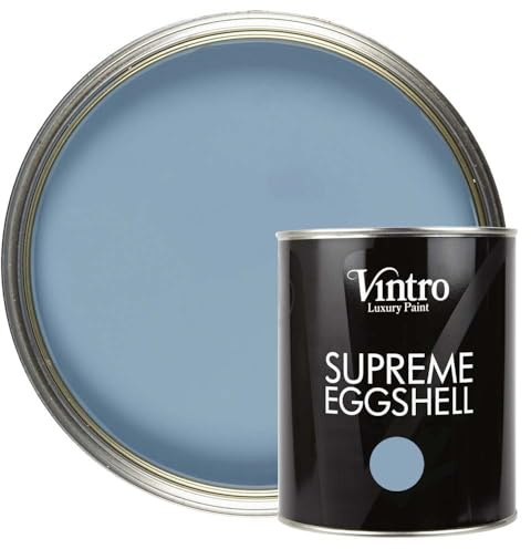 Vintro Paint | Blue Eggshell Paint | for Walls | Wood | Trim | Satin Furniture Paint | Interior & Exterior Use. 1 Litre (Morocco - Blue)