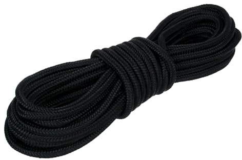 NAJDER Corda in polipropilene nera diametro 16 mm lunghezza 10 m, carico di rottura 18800 N, corda intrecciata universale, paracord, per campeggio, sopravvivenza, giardino, legatura, artigianato