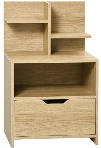 HOMCOM Comodino per Camera da Letto e Salotto, Comodino in Legno, con 2 Ripiani Aperti, Cassetto in Truciolato, Design Moderno, Spazioso, 45x35x73 cm, Color Legno