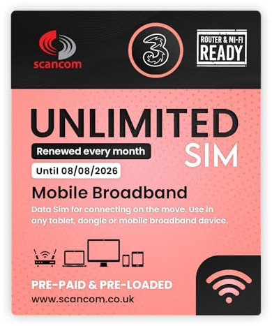Three Unlimited Data SIM – Uncapped 5G Speeds – Renewed EVERY MONTH Until 8th AUGUST 2026 – No Contract – Ideal for Business Mobile Broadband, Routers & Phones