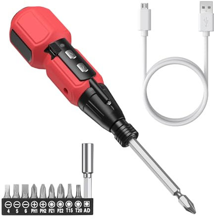 (New Version) Ankilo Mini Electric Screwdriver Kit with 10 Bits, Rechargeable Precision Screwdriver Set with LED Lights & USB Cable, Magnetic Repair Tool Kit for Electronic PC iPhone MacBook, Red