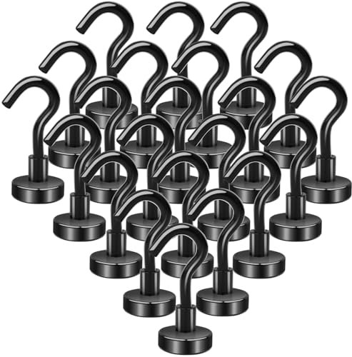 FPMYB 22 Piezas Ganchos magnéticos, Neodimio Ultra fuertes 16mm Diámetro 10KG 22LBS de Fuerza de Atracción Ganchos Iman Neodimio imanes potentes para Refrigerador, Barbacoa, Cocina, Gadgets