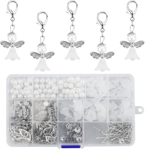 LWMLWM 50 Sets schutzengel selber machen, perlenengel, charms anhänger perlen engel bastelset für DIY Basteln, Hochzeit und Taufe (weiß)