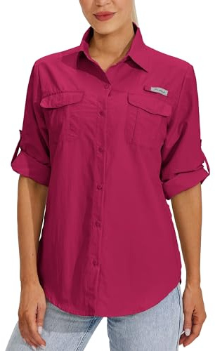WILLIT Damskjorta UPF 50+ skjorta solskydd skjortor långärmad vandringsblus safari fiskeskjortor SPF snabbtorkande vandring utomhus skjortor, ROSA, XL