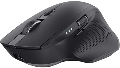 Trust Ozaa+ Kabellose Maus Bluetooth + 2.4GHz, Programmierbare Mehrgeräte Funkmaus, Seitliches Mausrad, 60% Recyclingkunststoff Wiederaufladbare Leise Bluetooth Maus Laptop Computer Mac, Schwarz