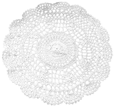 Tischsets, weiß, handgefertigt, Häkeldeckchen, Baumwoll-Tischsets, Spitzendeckchen, runde Spitzen-Tischsets, gehäkelte Tischsets, Teller, Matten (weiß, Einheitsgröße)