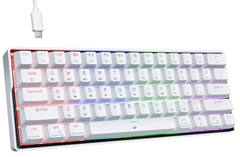 KEMOVE K61SE Teclado Mecánico Gaming, 60% Teclado Compacto de 61 Teclas RGB Retroiluminación N-Key Rollover USB Cable Teclado Oficina con Interruptor Azul para Mac Windows-US Layout, Blanco