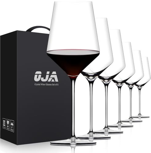 OJA Wine Glasses Set, Crystal Red Hand Blown Wine Glass, Set of 6, 17 oz