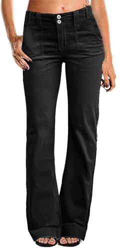 Flamingals Women's Wide Leg Pants for Women Mid Waist Dress Flare Straight Leg Corduroy Pants Work 31 Inseam Trouser Black M