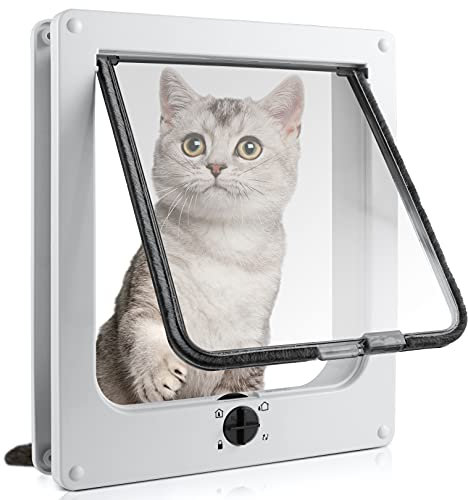 4-Wege-Schaltmodus Katzenklappe, Hervorragende Qualität - Wetterfeste Katzentür für Innen- und Außentüren, Ideal für Katzen und Kleine Hunde Weiß 25 * 29 * 5,5 cm