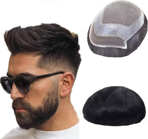 SeraphicWig Human Hair Toupee for Men, Natural Hairline Lace Front with Skin Perimeter Men's Hair System Natural Colour Top Hair Pieces Mono Lace
