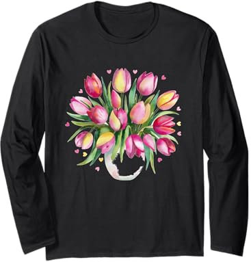 Aquarelle Bouquet de tulipes printanières mignonnes et amusantes Manche Longue