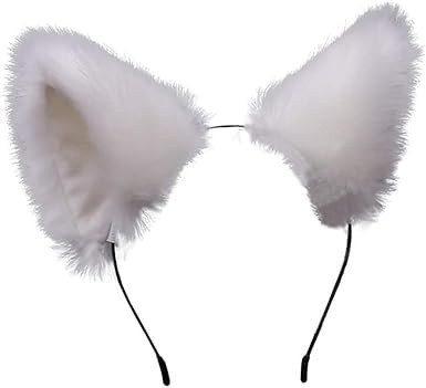 Pchnfei White Cute Cat Ears Headband Long Fur Fox Ears Cosplay Headband with Bells Headwear Hairband for Party Costume Halloween Hairhoop