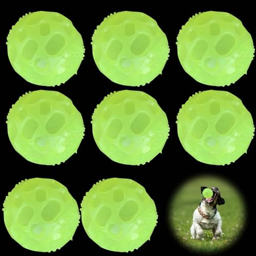 8 stycken Glow In The Dark Hundball, gnisslande hundbollar lysande gummihundbollar, stretchig gummiboll hundboll, hund interaktiv boll, tänder träning hundboll för små, medelstora hundar
