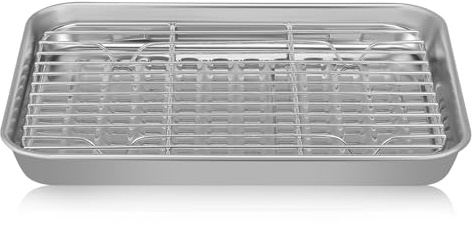UKCOCO Stainless Steel Baking Tray Set 9.25 X 6.93 Inch Non-Stick Oven Sheet Pans with Wire Rack for Roasting Meat Baking Cookies and Pizza