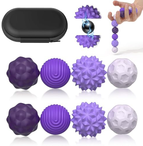 Magnetic Fidget Balls Toys (8PCS), Weighted Texture Tactile Sensory Fidget Balls, Stress Anxiety Relief Toys for Fingers Hands, Pain Stimming Tools for Adults & Teens with Autism (Purple)
